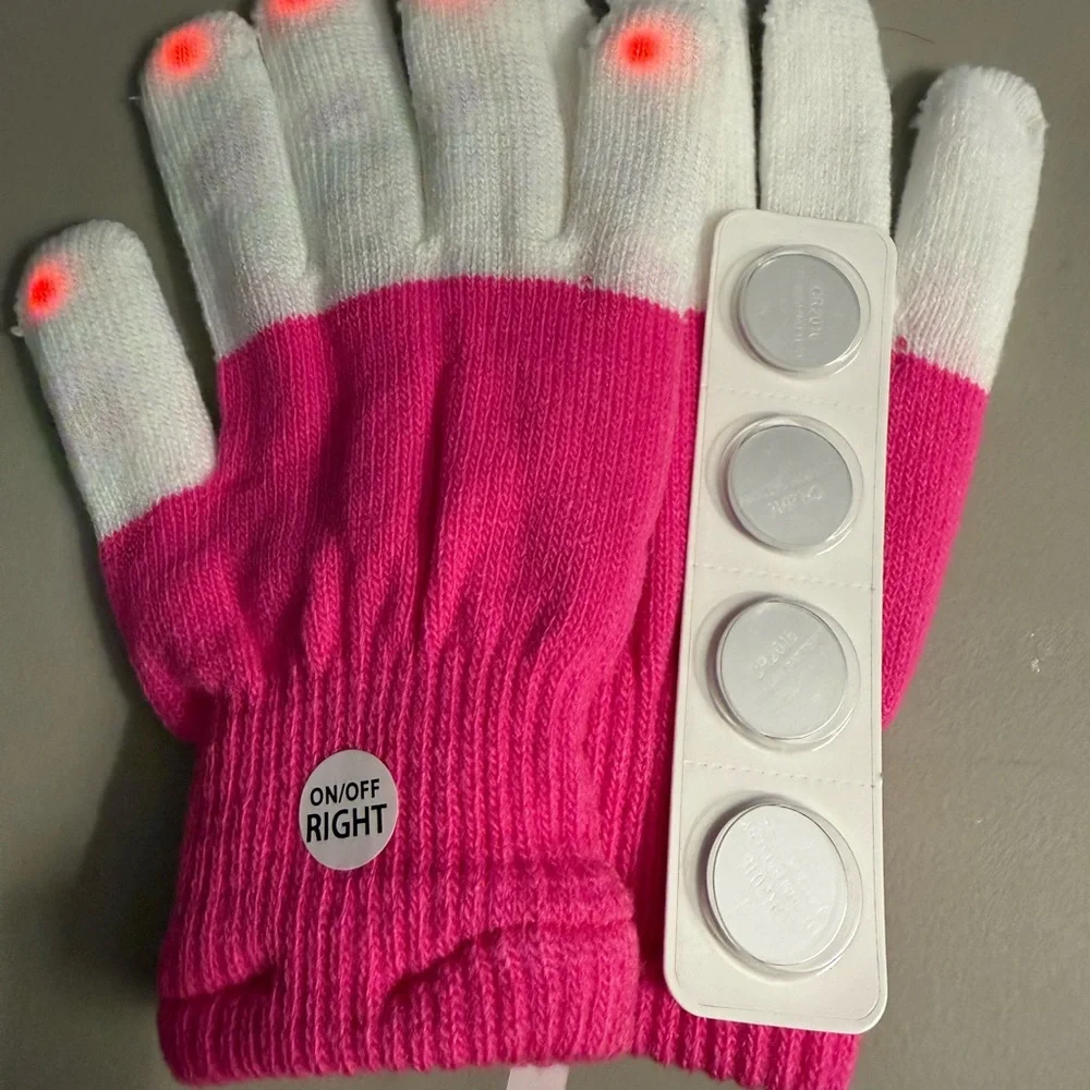 Pink and White LED Kids Mittens